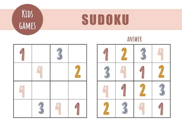 Sudoku per bambini scheda attività per bambini gioco di puzzle con numeri boho