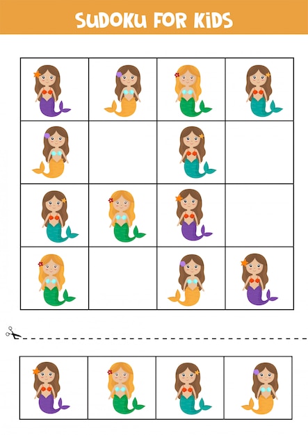 Sudoku per bambini. sirene carine. puzzle per bambini.