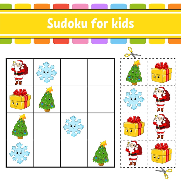 Sudoku for kids. Education developing worksheet. Activity page with pictures.