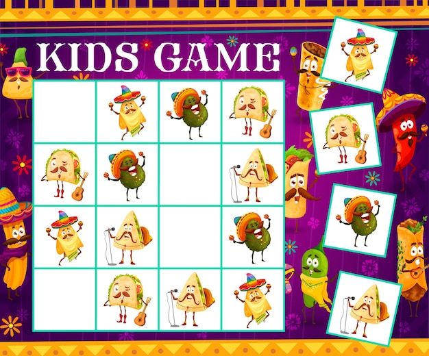 Sudoku kids game cartoon mexican food musicians