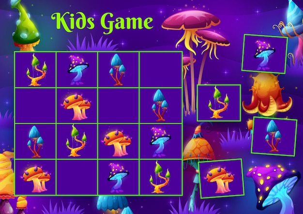 Sudoku kids game with magic mushrooms in forest