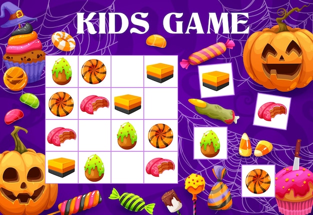 Sudoku-kinderspel met halloween-snoepjes en -snoepjes