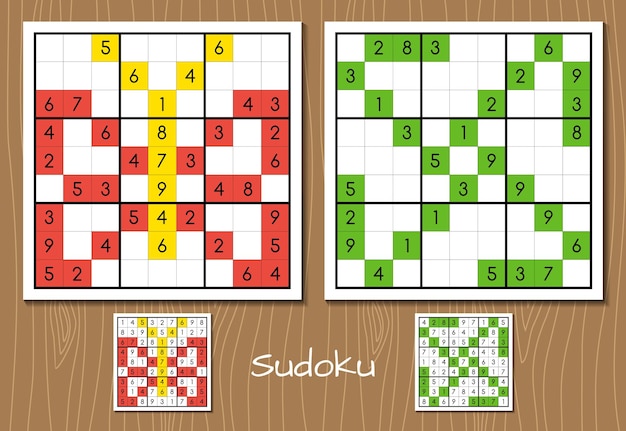 Sudoku puzzles color vector set with answers