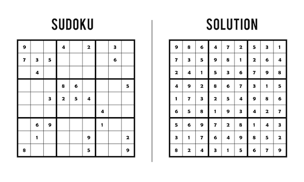 벡터 어린이와 성인을 위한 수도쿠 퍼즐 게임 (sudoku puzzles for kids and adults game with solution) 마법 사각형 논리 퍼즐 게임 디지털 레브 (digital reb)