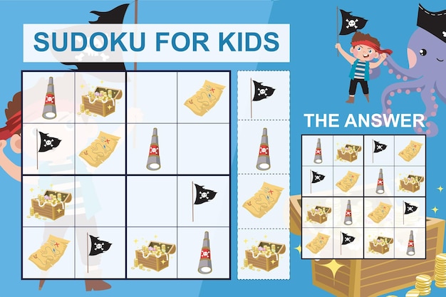 Sudoku sheet for kids. Education worksheet for children. Printable puzzle game for preschool.