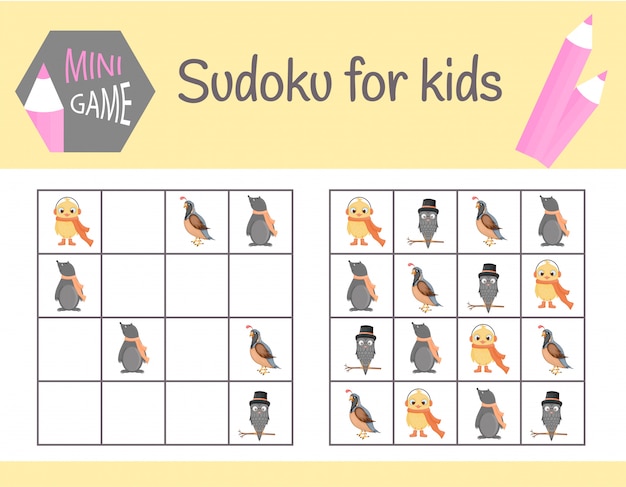 Sudoku-spel voor kinderen met foto's en dieren.