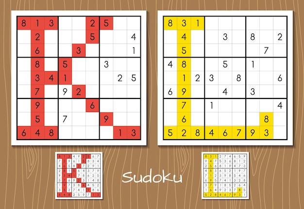 Sudoku vector set with answers K L letters