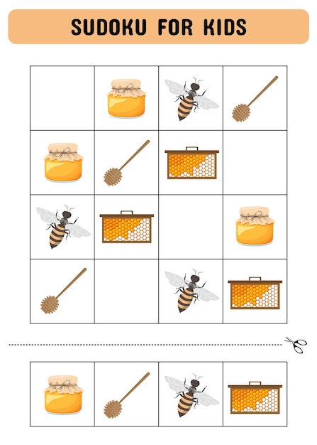 Sudoku voor kinderen met bijen Spellen voor kinderen Drukbare pagina's voor kleuters