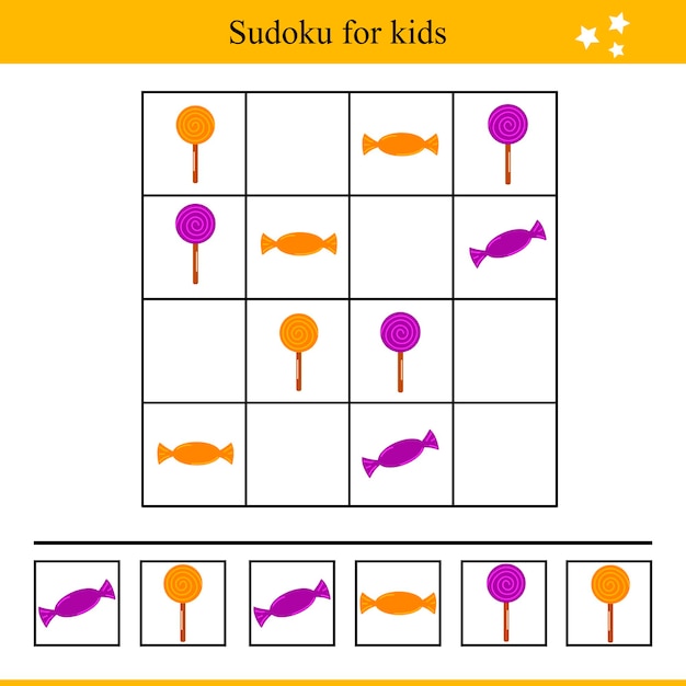 Sudoku voor kinderen met snoep. educatief spel voor kinderen. vector illustratie