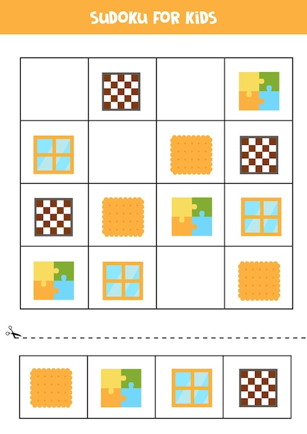 Sudoku con per bambini in età prescolare. gioco logico con oggetti quadrati.