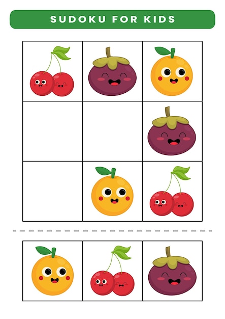 Sudoku for kids with cute kawaii vegetables. 2251072 Vector Art at