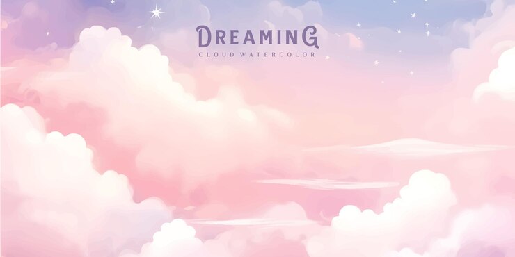 Vector sugar cotton pink clouds vector design background glamour fairytale backdrop plane sky view with stars and sunset watercolor style texture delicate card elegant decoration fantasy pastel color