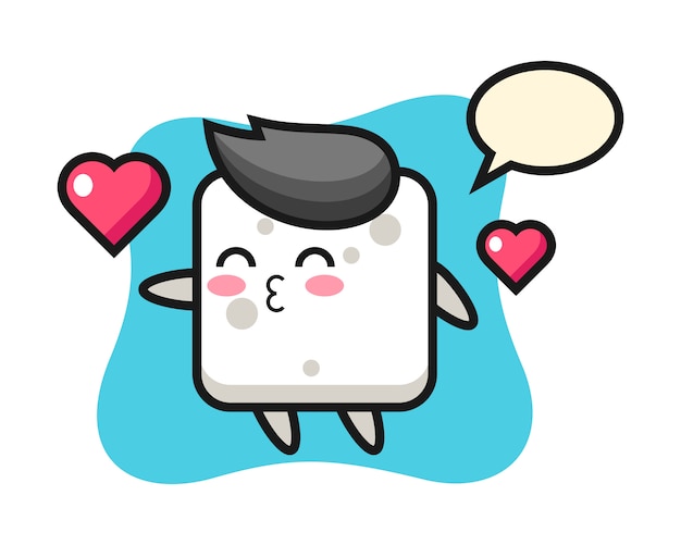 Cartone animato di carattere zolletta di zucchero con un gesto baciante, stile carino per t-shirt, adesivo, elemento logo