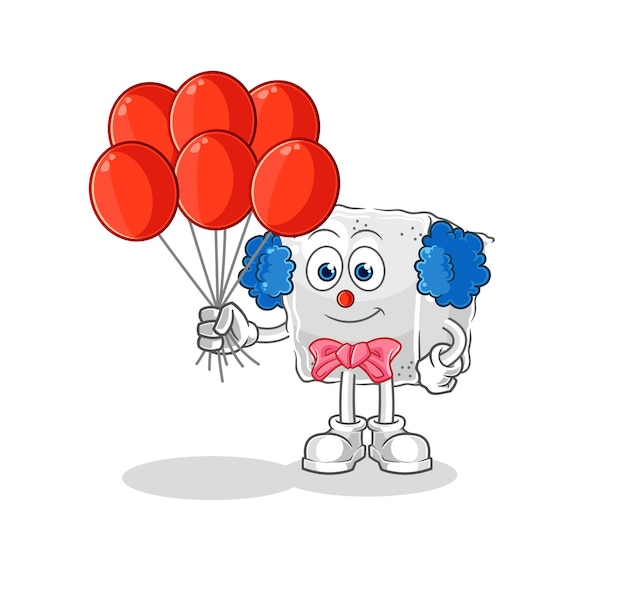 Sugar cube clown with balloons vector cartoon character