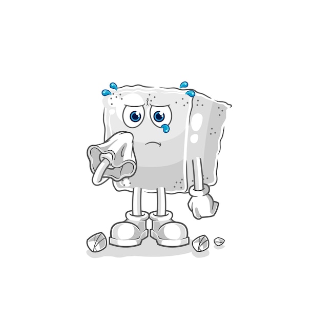 Sugar cube cry with a tissue cartoon mascot vector