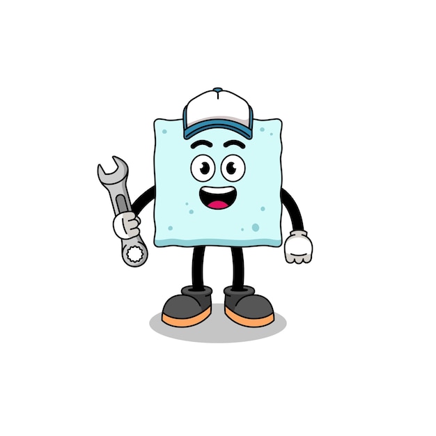 Sugar cube illustration cartoon as a mechanic character design