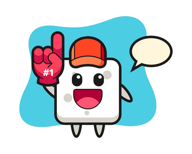 Sugar cube illustration cartoon with number 1 fans glove, cute style  for t shirt, sticker, logo element