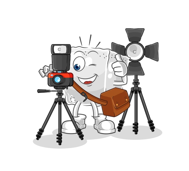 Sugar cube photographer character cartoon mascot vector