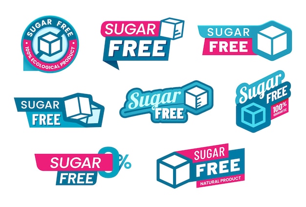 Sugar free icons and labels low zero sugar food