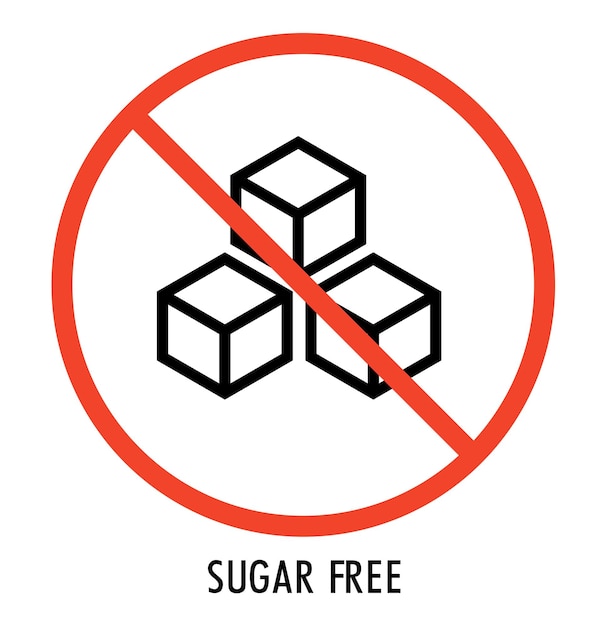 Etichetta senza zucchero cubi di zucchero del settore in icona rotonda per il design della confezione del prodotto senza aggiunta di zucchero