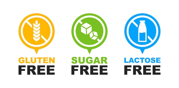 Sugar free Lactose free Gluten free allergen free label set