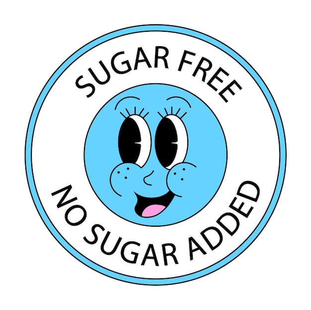 Логотип или этикетка без сахара Без добавления значка или штампа в стиле ретро мультфильма