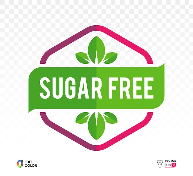 Vector sugar free vector sign design with leaf icon isolated on white for food and drink packaging