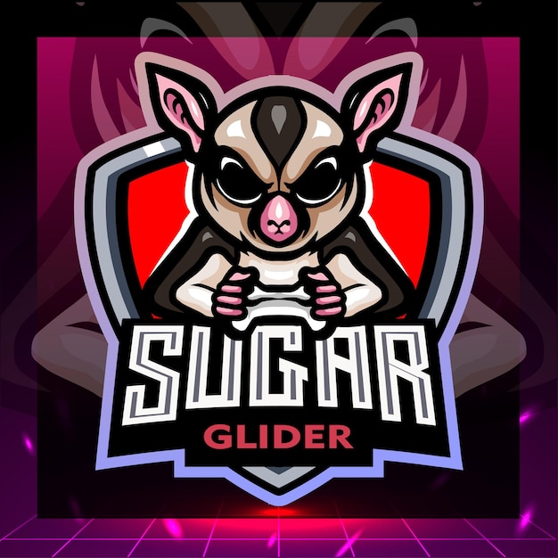 Vector sugar glider gaming mascot esport logo design