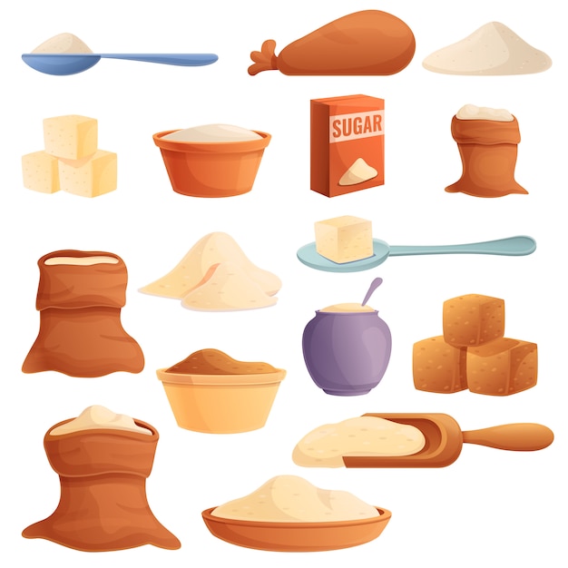 Vector sugar icons set, cartoon style