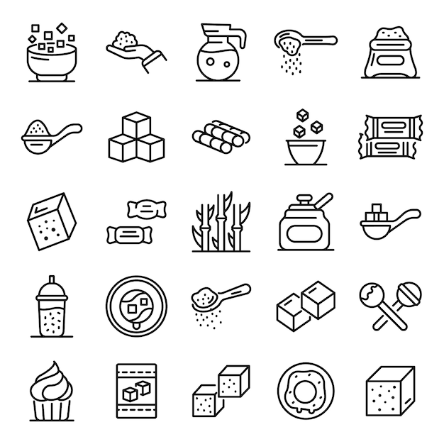 Vector sugar icons set, outline style