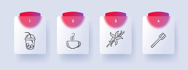 Sugar line icon Sweets cocktail spoon tea cup coffee teapot raffinate cane Glassmorphism style Vector line icon