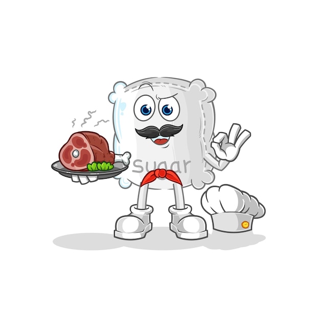 Sugar sack chef with meat mascot cartoon vector