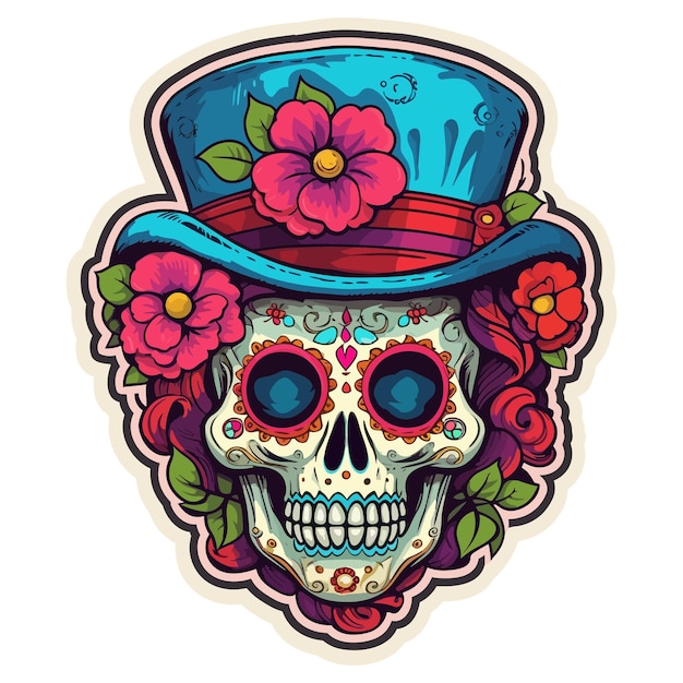 Sugar skull colorful sticker