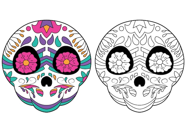 벡터 설탕 해골 색칠하기 죽음의 날