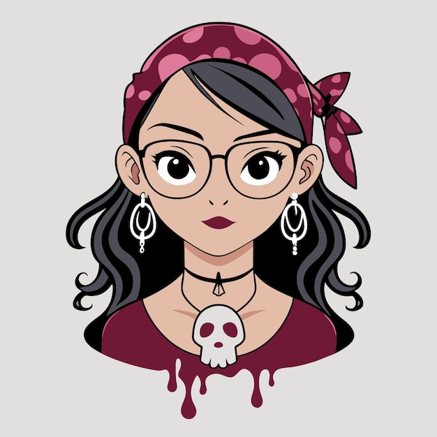 Sugar skull day of the dead girl hand drawn cartoon sticker icon concept isolated illustration