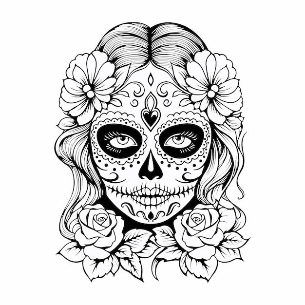 Vector sugar skull day of the dead women vector