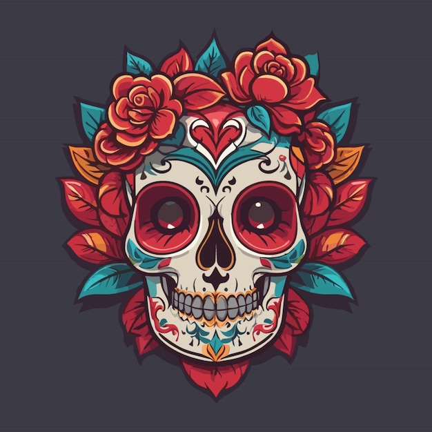 Premium Vector | Sugar skull drawing vector on a white background