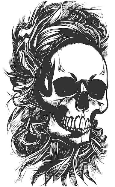 Sugar skull female hand drawn vector black and white clip art