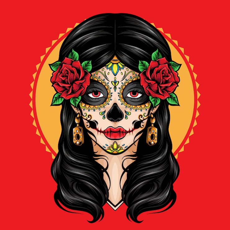 Vector sugar skull la catrina logo