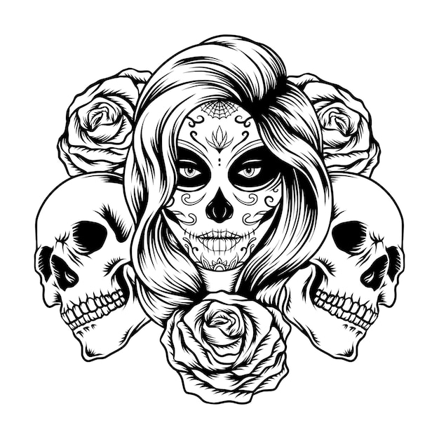 Sugar skull lady vector illustration