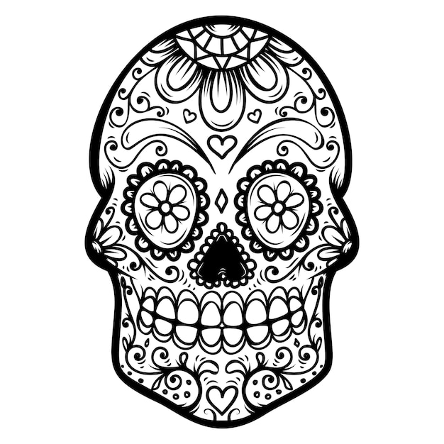 Teschio di zucchero su sfondo bianco. giorno della morte. dia de los muertos. elemento per poster, carta, banner, stampa. illustrazione