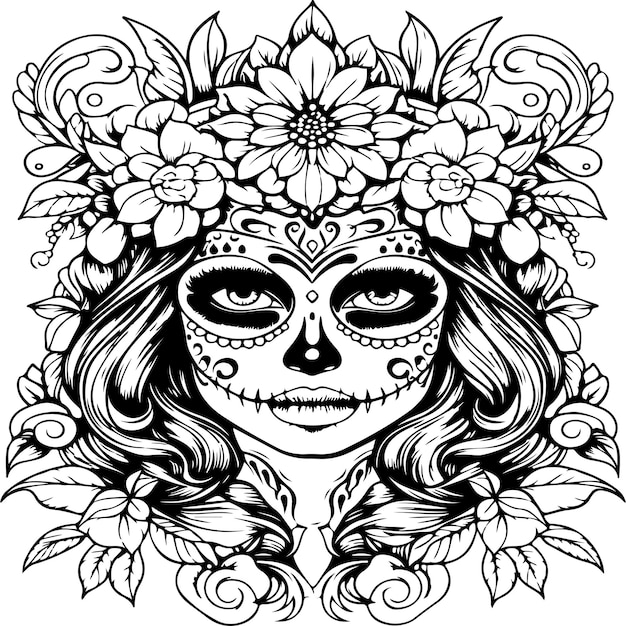 Premium Vector | Sugar skull with floral crown