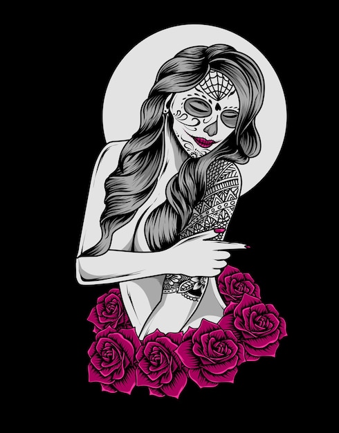 sugar skull girl drawing