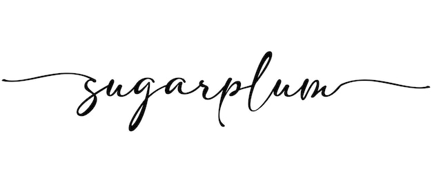 Parola sugarplum calligrafia continua su una riga scrittura a mano minimalista su sfondo bianco