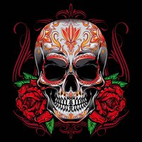 Vector sugarskull vector with roses ornament