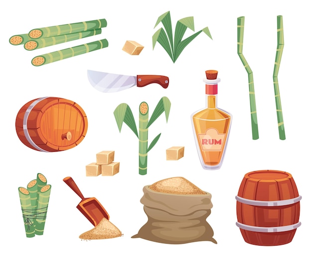 Suiker product rum productie concept platte cartoon grafisch ontwerp illustratie