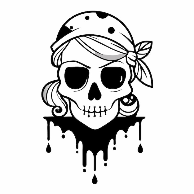 Vector suiker schedel dag van het dode meisje met de hand getekende cartoon sticker icoon concept geïsoleerde illustratie