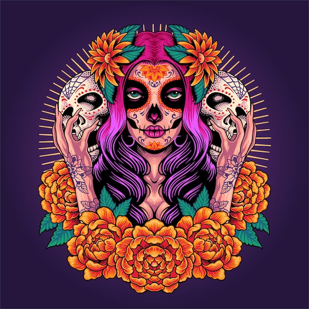 suiker schedel meisje dia de los muertos