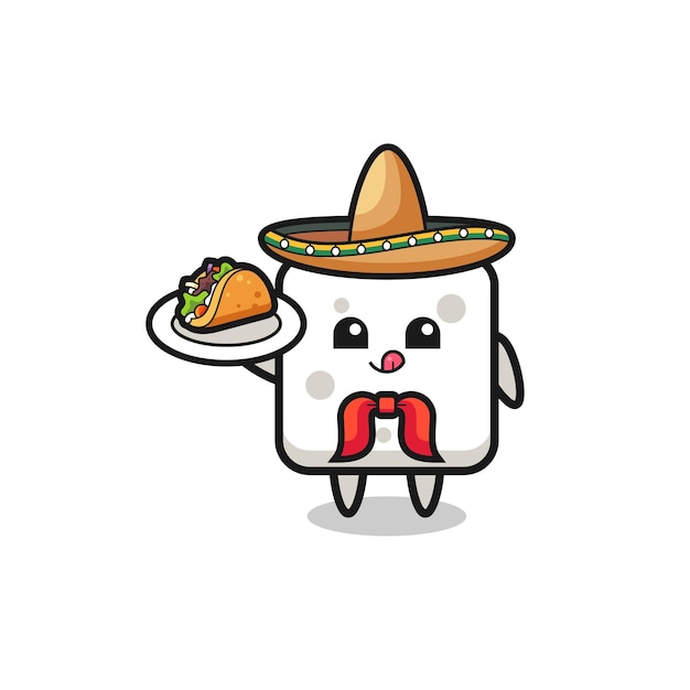 Suikerklontje Mexicaanse chef-kok mascotte met een schattig taco-ontwerp