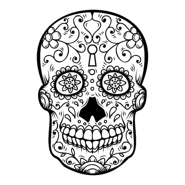 Suikerschedel op witte achtergrond. Dag van de Doden. Dia de los muertos. element voor poster, kaart, banner, print. illustratie